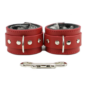 Premium Leather BDSM Wrist Cuffs Hogtie with Fur Lining & Metal Hardware Restraints | Atlas Collection