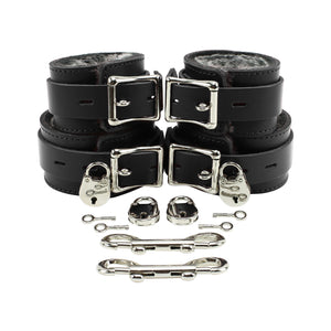 Wrist & Ankle Cuffs Set - Soft Chinchilla Fur Lined, Premium Handmade Leather BDSM Restraints | Atlas Collection