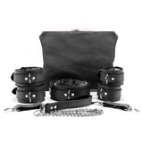 Full Grain Leather BDSM Collar Wrist Ankle Cuffs Set with Chain Leash | Bonn Collection