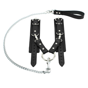 Lockable Fur Wrist Cuffs with Chain Hogtie - Premium Leather BDSM Restraints | Bonn Collection