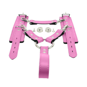 Premium Leather BDSM Wrist Cuffs Hogtie with Fur Lining & Metal Hardware Restraints | Atlas Collection