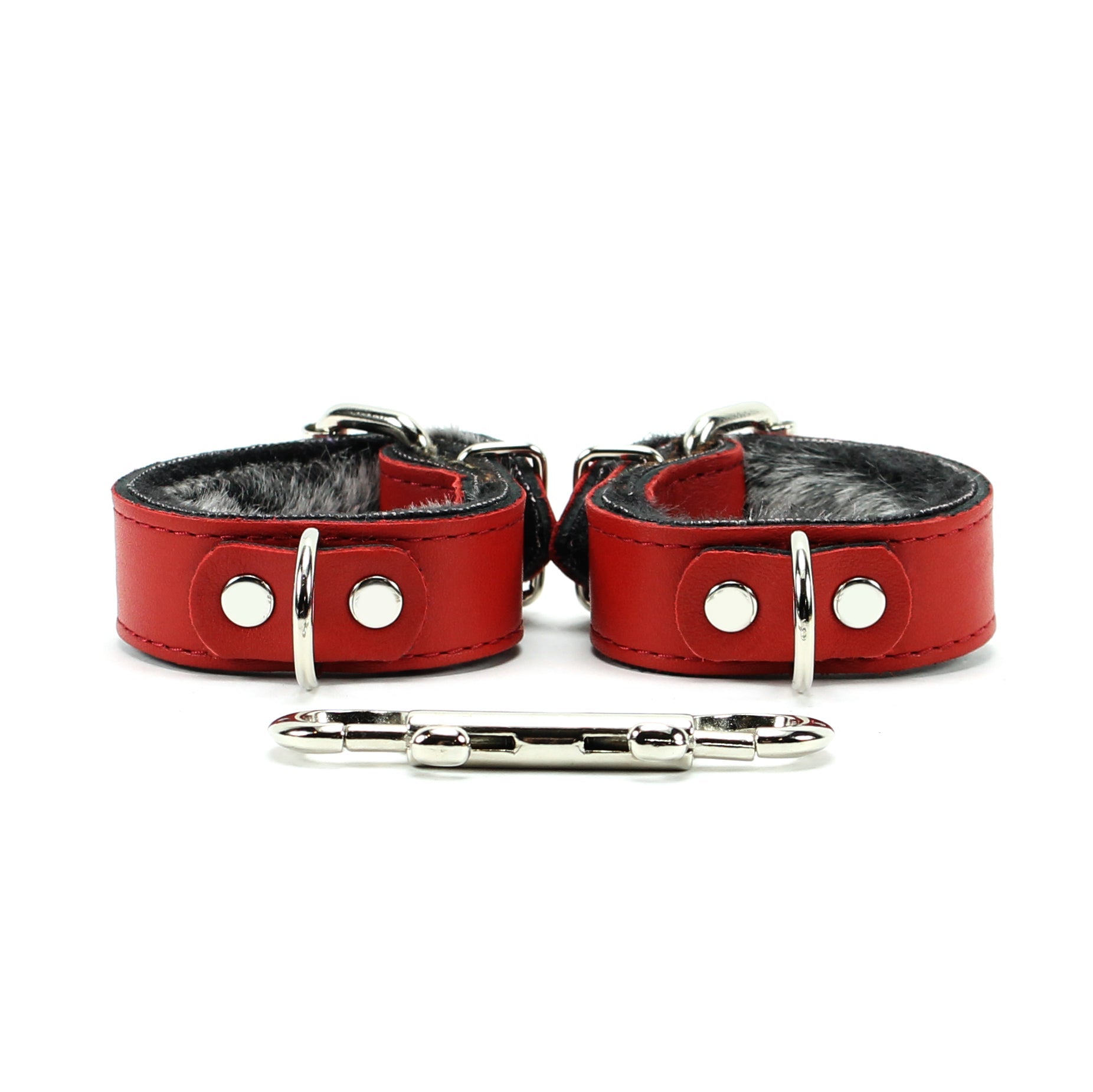 1" Lambskin Leather BDSM Cuffs with Chinchilla Fur - Handcrafted Restraints | Kaytlyn Collection