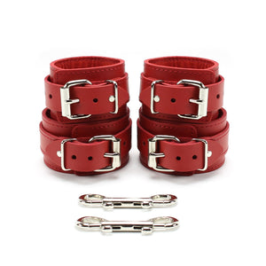 BDSM Leather Wrist & Ankle Cuffs with Hogtie Combo - Sturdy Restraints for Bondage Play | Atlanta Collection