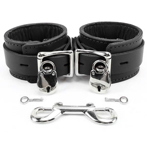 Ankle and Wrist Cuffs Collar Chain Leash Set - Soft Handcrafted Leather BDSM Restraints | Atlanta Collection