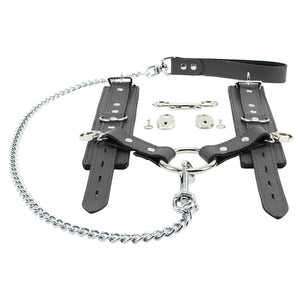 Lockable Fur Wrist Cuffs with Chain Hogtie - Premium Leather BDSM Restraints | Bonn Collection