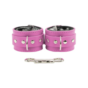 Premium Leather BDSM Wrist Cuffs Hogtie with Fur Lining & Metal Hardware Restraints | Atlas Collection