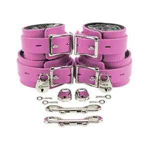 Wrist & Ankle Cuffs Set - Soft Chinchilla Fur Lined, Premium Handmade Leather BDSM Restraints | Atlas Collection