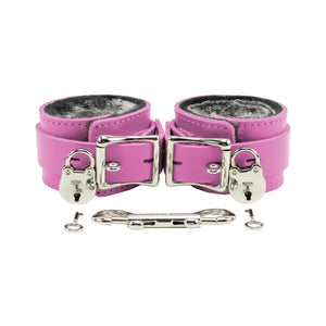 Premium Leather BDSM Wrist Cuffs Hogtie with Fur Lining & Metal Hardware Restraints | Atlas Collection