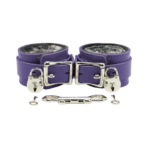 Leather BDSM Handcuffs with Fur Lining and Chain Lead | Atlas Collection