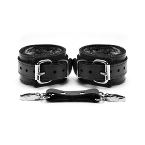 BDSM Leather Ankle & Wrist Cuffs with Collar, Chain, & Leash Set