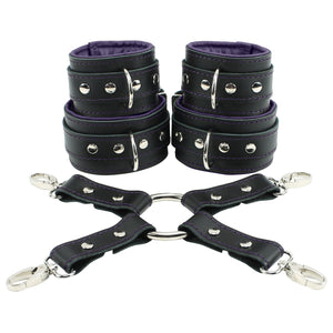 Madison Lockable Genuine Leather Wrist & Ankle Cuffs 4-Way Hogtie BDSM Restraints | Madison Collection