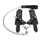 Leather BDSM Handcuffs with Fur Lining and Chain Lead | Atlas Collection