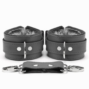 BDSM Leather Ankle & Wrist Cuffs with Collar, Chain, & Leash Set