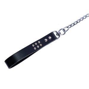 Valerie Leather BDSM Chain Leash with Crystal-Studded Handle | Valerie Collection