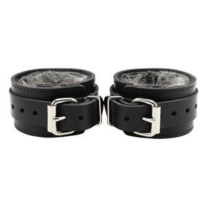 Leather BDSM Handcuffs with Fur Lining and Chain Lead | Atlas Collection