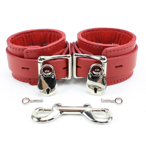 Ankle and Wrist Cuffs Collar Chain Leash Set - Soft Handcrafted Leather BDSM Restraints | Atlanta Collection