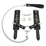 Lockable Fur Wrist Cuffs with Chain Hogtie - Premium Leather BDSM Restraints | Bonn Collection