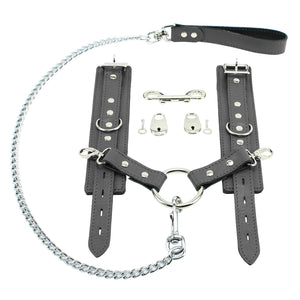 Lockable Fur Wrist Cuffs with Chain Hogtie - Premium Leather BDSM Restraints | Bonn Collection