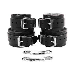 Wrist & Ankle Cuffs Set - Soft Chinchilla Fur Lined, Premium Handmade Leather BDSM Restraints | Atlas Collection