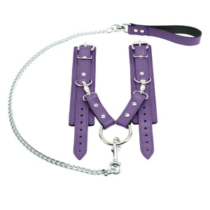 Lockable Fur Wrist Cuffs with Chain Hogtie - Premium Leather BDSM Restraints | Bonn Collection