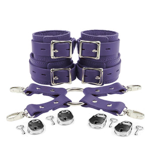 BDSM Leather Wrist & Ankle Cuffs with Hogtie Combo - Sturdy Restraints for Bondage Play | Atlanta Collection