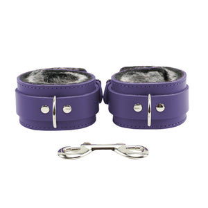 Leather BDSM Handcuffs with Fur Lining and Chain Lead | Atlas Collection