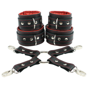 Madison Lockable Genuine Leather Wrist & Ankle Cuffs 4-Way Hogtie BDSM Restraints | Madison Collection