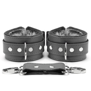 BDSM Leather Ankle & Wrist Cuffs with Collar, Chain, & Leash Set