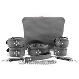 Full Grain Leather BDSM Collar Wrist Ankle Cuffs Set with Chain Leash | Bonn Collection