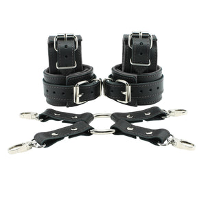 Madison Lockable Genuine Leather Wrist & Ankle Cuffs 4-Way Hogtie BDSM Restraints | Madison Collection