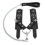 Leather BDSM Handcuffs with Fur Lining and Chain Lead | Atlas Collection