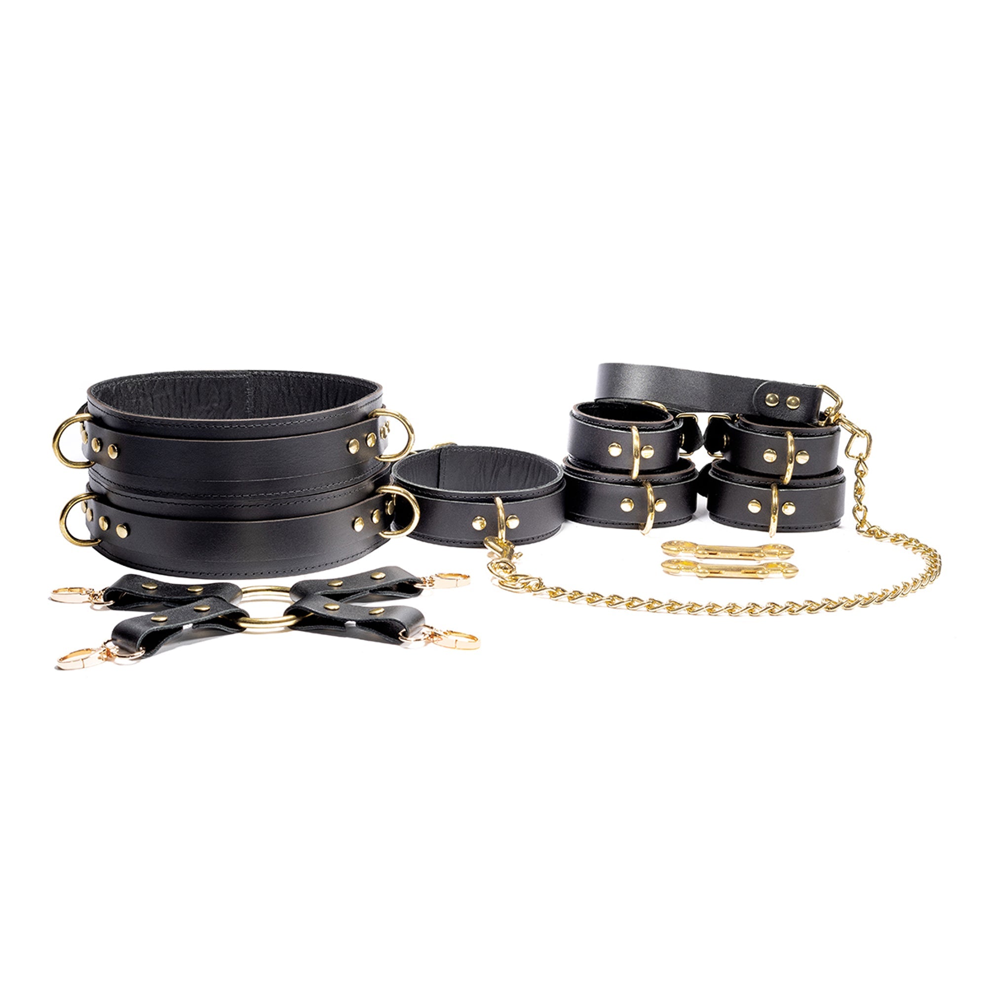 11-Piece Leather BDSM Restraint Set with Thigh Cuffs | Avery Collection