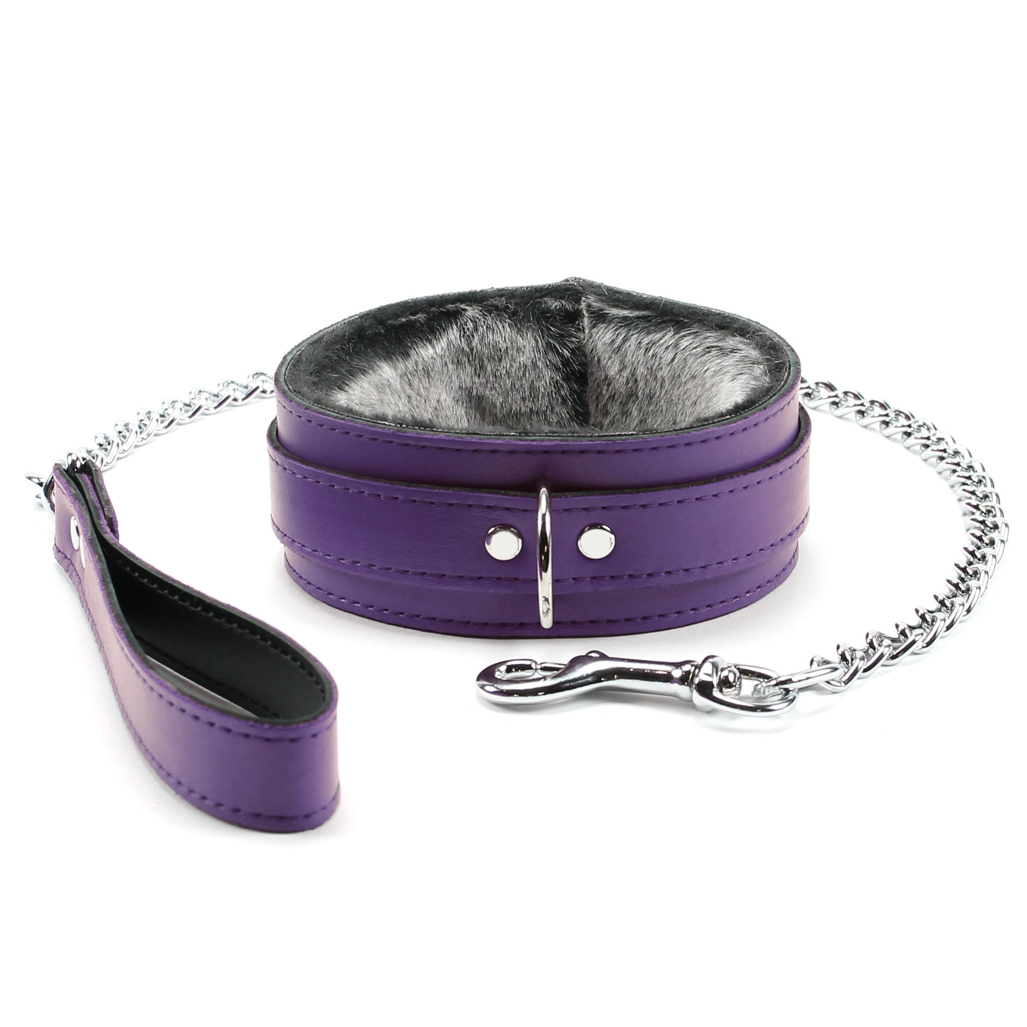 BDSM Genuine Chinchilla Fur Collar and Leash Set for Roleplay | Bonn Collection