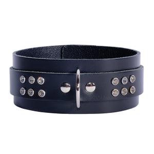 Valerie Genuine Leather BDSM Collar with Crystals - Elegant Bondage Gear | Valerie Collection