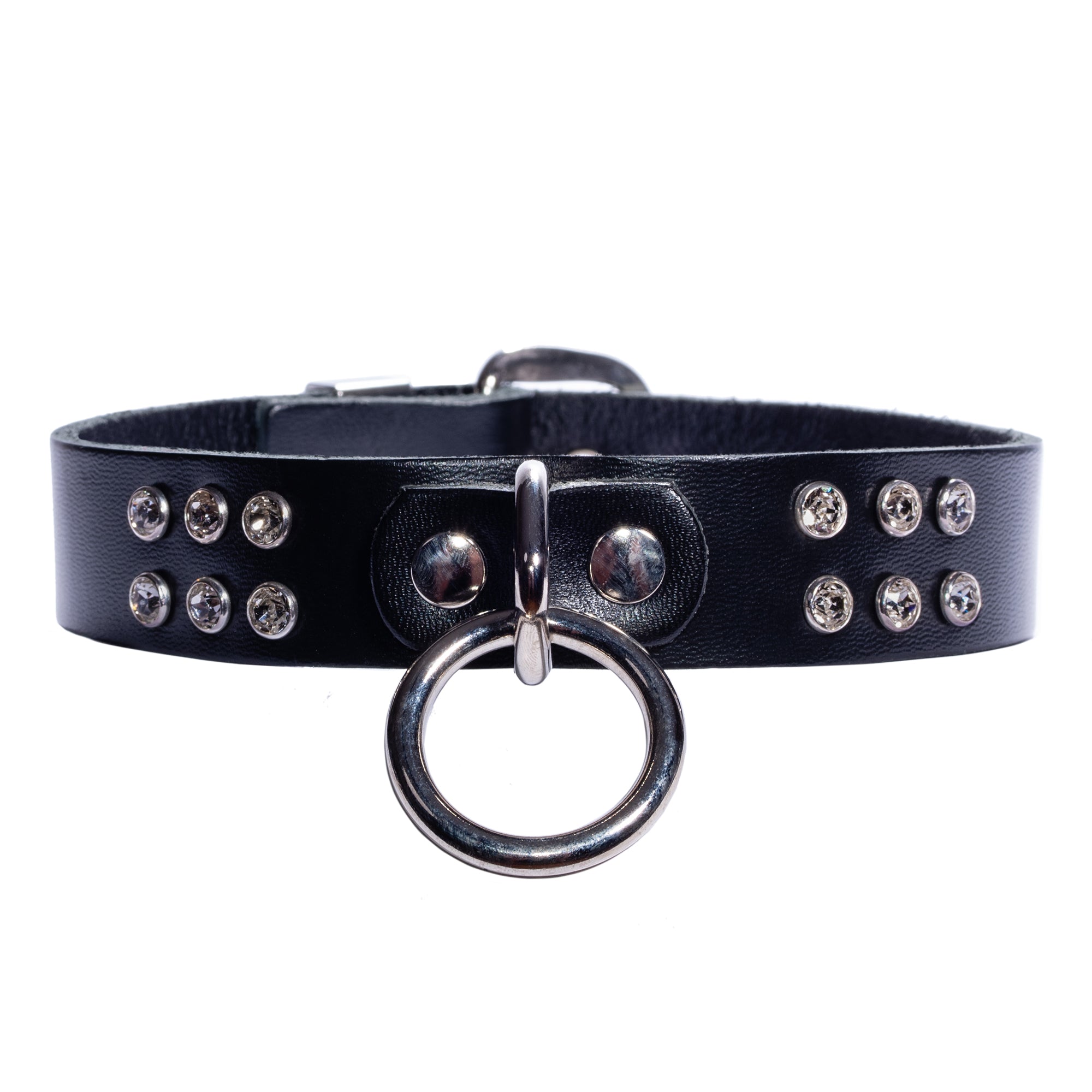 BDSM Leather Day Collar with Crystal Accents for Submissives | Valerie Collection