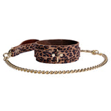 Leopard Print Leather BDSM Collar and Leash Set | Thais Collection