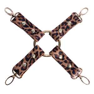 Leopard Print Leather BDSM Hogtie Bondage Restraint – 4-Way Gold Hardware Connection | Thais Collection