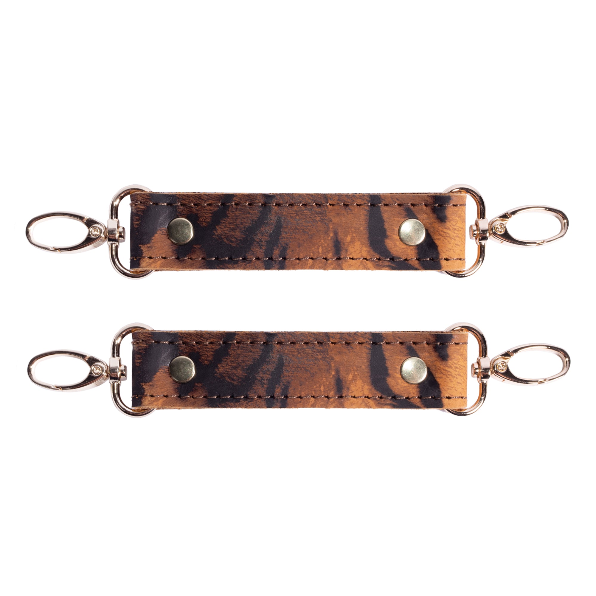 Tiger Print Leather Restraint Connectors - BDSM Bondage Accessories with Gold-Plated Hardware (Set of 2) | Thais Collection