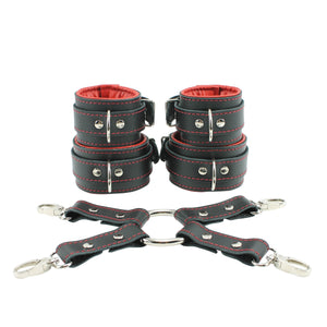 Madison Lockable Genuine Leather Wrist & Ankle Cuffs 4-Way Hogtie BDSM Restraints | Madison Collection