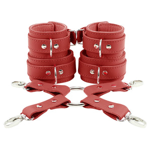 BDSM Leather Wrist & Ankle Cuffs with Hogtie Combo - Sturdy Restraints for Bondage Play | Atlanta Collection