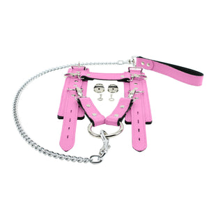 Leather BDSM Handcuffs with Fur Lining and Chain Lead | Atlas Collection