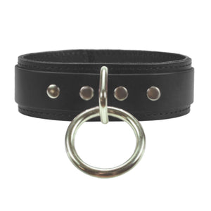 1.5" Leather BDSM Collar with O-ring – V Bondage Neck Restraint | Atlanta Collection