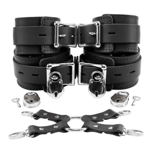 BDSM Leather Wrist & Ankle Cuffs with Hogtie Combo - Sturdy Restraints for Bondage Play | Atlanta Collection