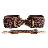 Leopard Print Leather BDSM Cuffs for Wrist or Ankle - Customizable Gold-Plated Options | Thais Collection