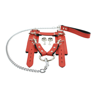 Leather BDSM Handcuffs with Fur Lining and Chain Lead | Atlas Collection