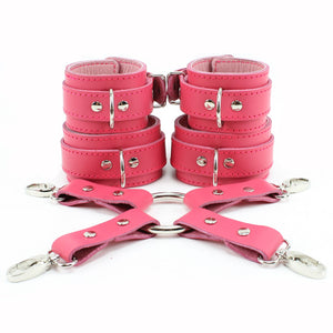 BDSM Leather Wrist & Ankle Cuffs with Hogtie Combo - Sturdy Restraints for Bondage Play | Atlanta Collection