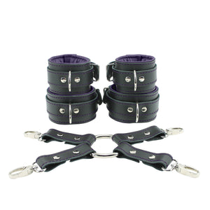 Madison Lockable Genuine Leather Wrist & Ankle Cuffs 4-Way Hogtie BDSM Restraints | Madison Collection