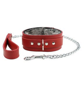 BDSM Restraint Set - Ankle & Wrist Cuffs, Collar with Chain Leash, Faux Fur & Lambskin Leather | Atlas Collection