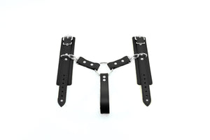 Leather Bondage Wrist Cuffs with Hogtie Restraint & Durable Handle - BDSM Gear | Atlas Collection