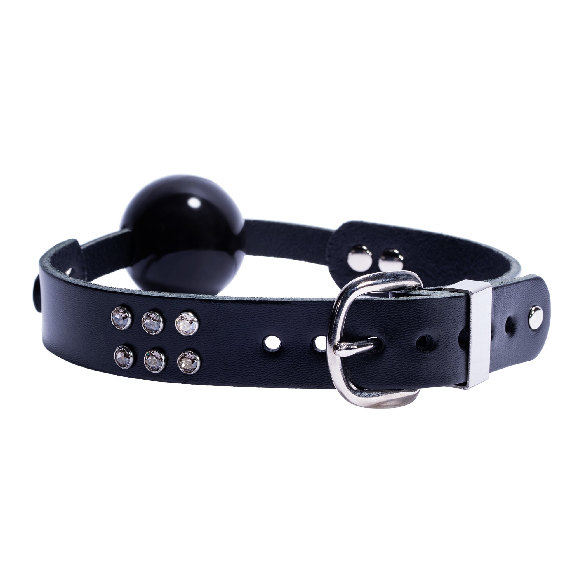 Valerie Luxury Leather Ball Gag - Medical Silicone & Crystal Adornments for BDSM Play | Valerie Collection